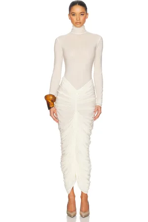 Helsa The Super Sheer Ruched Dress in Sheer Ivory - Ivory. Size L (also in M, S, XL, XS, XXS).