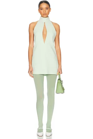 Helsa The Heavy Crepe Halter Dress in Celadon - Mint. Size L (also in XL).