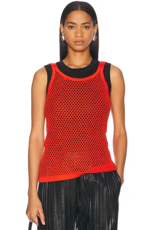Helmut Lang Mesh Tank Top in Safety Orange - Orange. Size L (also in M, S, XS).