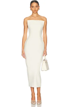 Helsa The S Curve Dress With Bow in Cream - Cream. Size L (also in S, XL, XS).