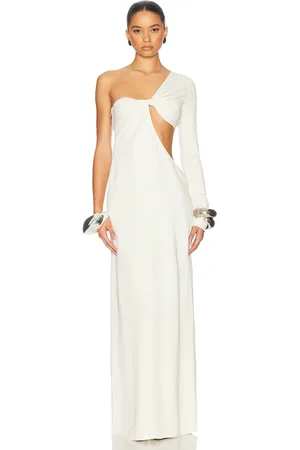 Helsa The Corsico Draped Dress in Cream - Cream. Size L (also in M, S, XL, XS).