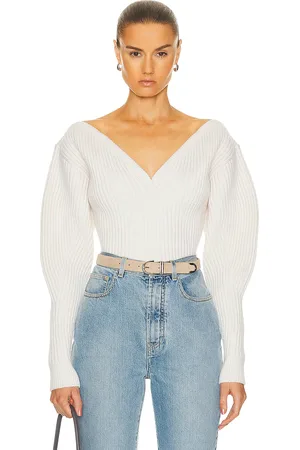 Alaïa Ribbed Sweater in Blanc Casse - Cream. Size 42 (also in ).