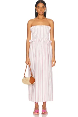 POSSE Coby Strapless Dress in Vintage Stripe - Pink. Size L (also in M, S, XS).