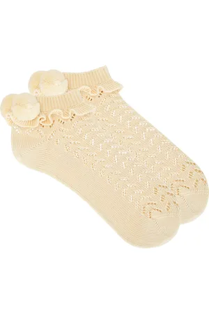 VALENTINO Pom Pom Sock in Betulla - Cream. Size L/XL (also in S/M).