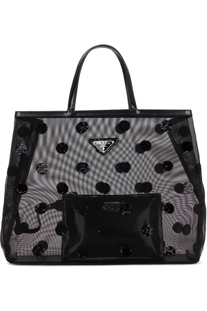Prada Mesh Sequin Polka Dot Tote Bag in Black - Black. Size all.