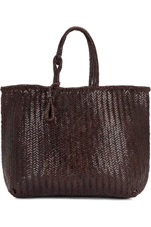 LEMAIRE Chevron Leather XL Tote Bag in Ristretto - Burgundy. Size all.