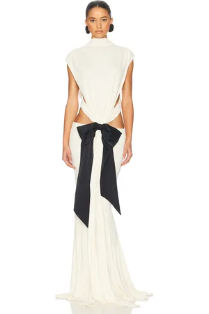 Helsa The Constantina Jersey Dress With Bow in Swiss Cream - Cream. Size L (also in M).