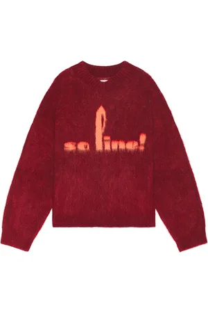 MARTINE ROSE Brushed Mohair V-Neck Jumper in Red Burgundy - Red. Size L (also in ).