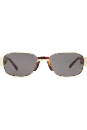 DRIES VAN NOTEN Rectangular Sunglasses in Yellow Gold Tortoise Shell & Grey - Metallic Gold. Size all.