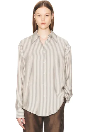 The Row Parave Shirt in Beige & Brown - Beige. Size 4 (also in 6).
