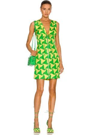 Bottega Veneta Parachute Silk Wavy Triangle Print Dress in Parakeet Washed - Green. Size 36 (also in 40).