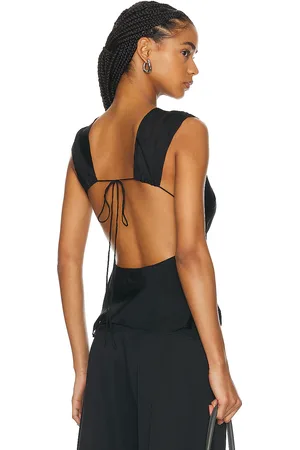 St Agni Pinstripe Silk Top in Black - Black. Size L (also in ).