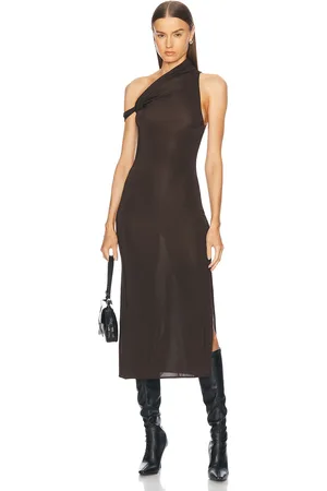 Courrèges Twist Check Jersey Long Dress in Chocolate & Black - Chocolate. Size 36 (also in 40).
