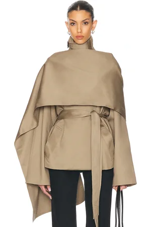 EAVES Yuna Crop Trench in Khaki Greige - Brown. Size L (also in S, XL).