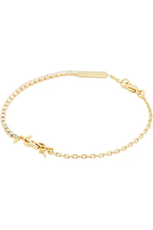 Saint Laurent Cable Chain Bracelet in Dore & Crystal - Metallic Silver. Size L (also in S).