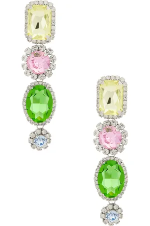 AREA Crystal Drop Earrings in Pastel Multi - Pink,Green. Size all.