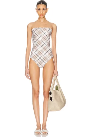 Burberry One Piece Swimsuit in Cotton Ip Check - Beige. Size L (also in M, S, XS).