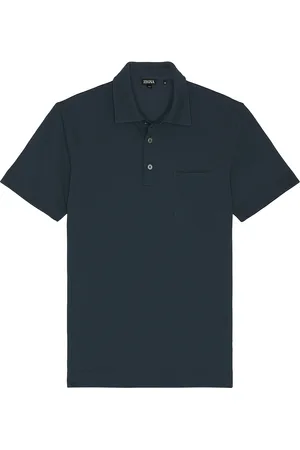 Ermenegildo Zegna Pure Cotton Piquet Polo in Dark Teal Blue - Blue. Size 46 (also in 48, 50, 52).