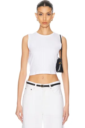Leset Pointelle Sleeveless Crewneck Top in White - White. Size L (also in M, S, XL, XS).