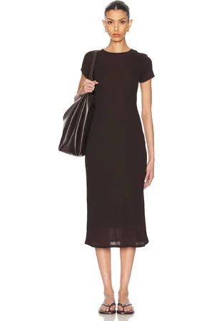 Leset Rozzi Double Layer Tee Dress in Chocolate - Chocolate. Size L (also in M, S, XS).