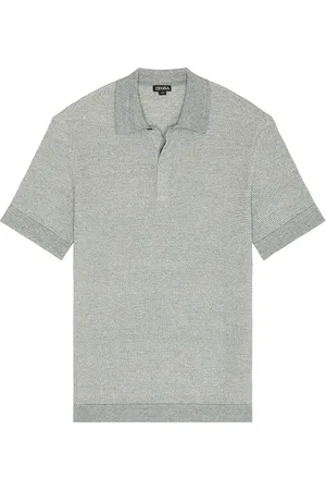Ermenegildo Zegna Cotton Linen And Silk Polo in Grey Melange - Grey. Size 48 (also in 52).