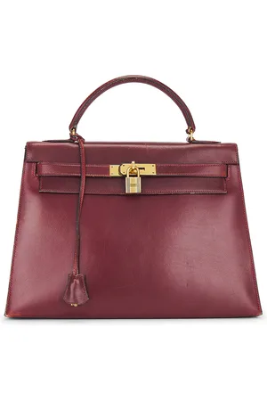 Hermès 1979 Box Kelly 32 Handbag in Bordeaux - Red. Size all.