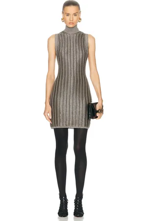 Tom Ford Turtleneck Mini Dress in Metallic Olive - Olive. Size L (also in ).