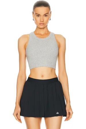 alo Seamless Delight High Neck Bra in Athletic Heather Grey - Grey. Size XS (also in ).