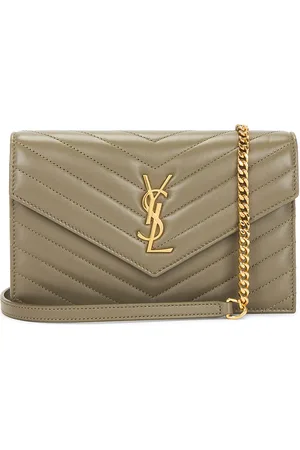 Saint Laurent Envelope Chain Wallet in Strong Moss - Olive. Size all.