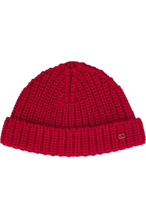 VALENTINO GARAVANI Knitted Beanie in Rosso - Burgundy. Size all.