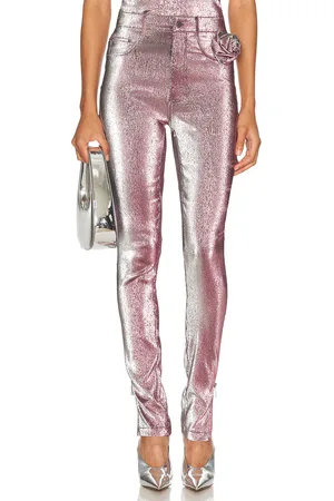 AREA Stretch Lame Rosette Legging in Pink & Silver - Pink. Size L (also in M, XS).