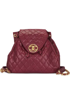 CHANEL Caviar Drawstring Backpack in Maroon - Burgundy. Size all.