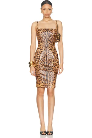 Dolce & Gabbana Leather Leopard Print Dress in Brown - Brown. Size 38 (also in ).