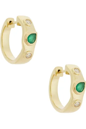 STONE AND STRAND Luxe Diamond Huggie Earrings in 10k Yellow Gold Emerald & White Diamond - Metallic Gold. Size all.