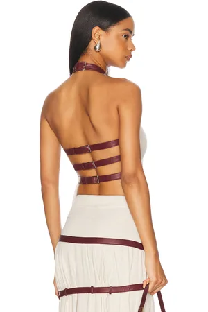 MIMCHIK Triple Belt Halter in Ivory - Cream,Wine. Size 0 (also in ).