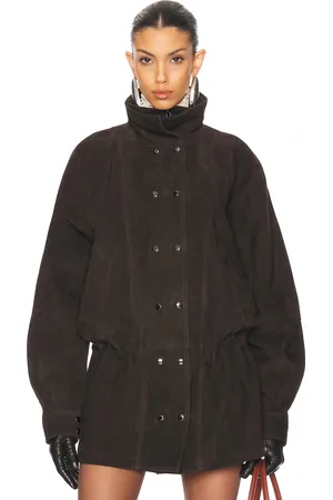 MAGDA BUTRYM Cinched Waist Suede Jacket in Brown - Brown. Size 34 (also in ).