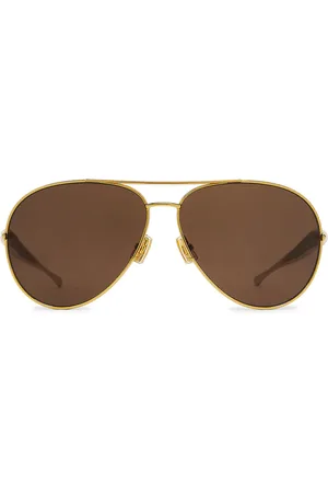 Bottega Veneta Sardine Sunglasses in Gold & Brown - Metallic Gold. Size all.