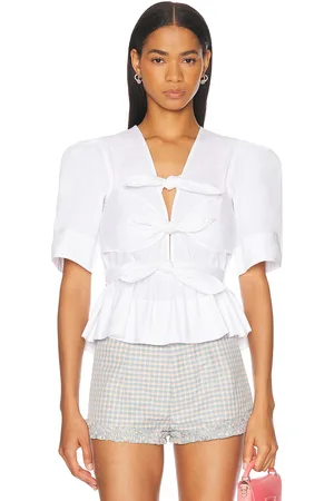 Ganni Tie Strap Blouse in Bright White. Size 32 (also in 34, 36).
