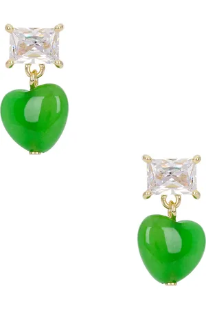 COMPLETEDWORKS Heart Bead & Cz Earrings in Gold Plated & Green - Green. Size all.