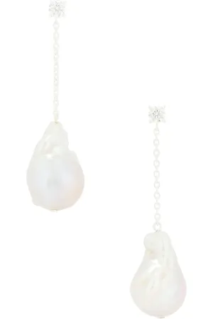 COMPLETEDWORKS Baroque Pearl & Cz Earrings in Rhodium Plated - Ivory. Size all.