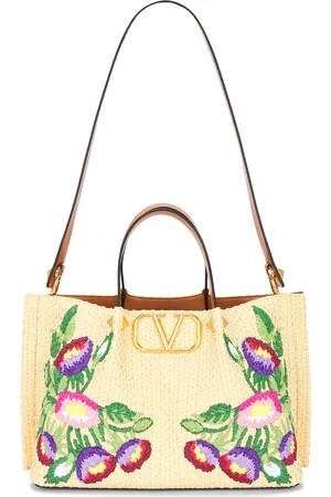 VALENTINO GARAVANI V Logo Signature Medium Tote Bag in Naturale & Multicolor - Cream. Size all.