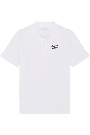 Maison Kitsuné Handwriting Comfort Polo in White - White. Size L (also in M, S, XL/1X).