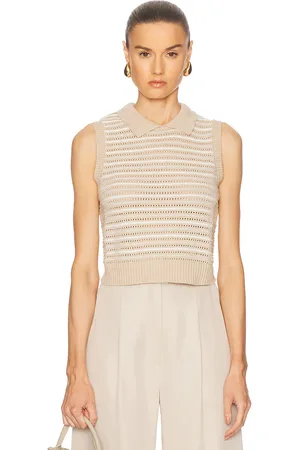 Matthew Bruch Striped Mesh Collared Tank Top in Natural Knit - Beige. Size L (also in ).