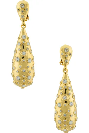 VALÉRE Shine Earrings in Clear Quartz Crystal & Gold - Metallic Gold. Size all.