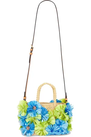 VALENTINO GARAVANI V Logo Signature Small Tote Bag in Naturale Verde Azzurro & Natural Camel - Green,Teal. Size all.