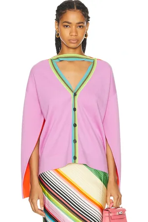 Christopher John Rogers Convertible Colorblock Cardigan in Taro - Lavender,Orange. Size S (also in ).