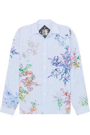 P.A.M. PERKS AND MINI Fractal Stripe Shirt in Coco Star - Blue. Size L (also in M, XL/1X).