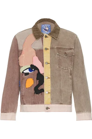 KIDSUPER STUDIOS Patchwork Face Colorblocked Twill Jacket in Brown & Multi - Brown. Size L (also in M, S, XL).