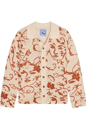 KIDSUPER STUDIOS Face Floral Open Knit Top in Cream - Cream. Size L (also in M, S, XL).