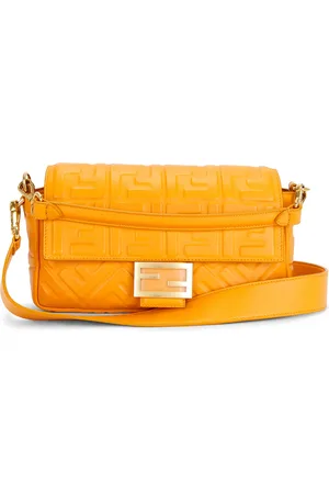 Fendi Zucca Embossed Baguette NM Shoulder Bag in Orange - Orange. Size all.